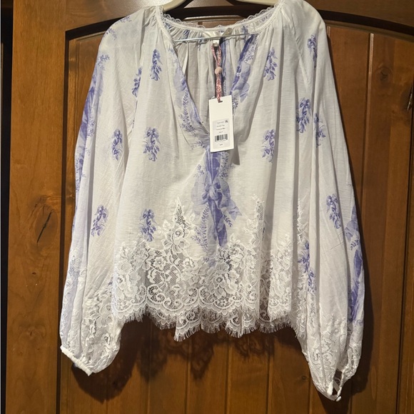 Loveshackfancy size small Floral Lace Trim Blouse - White and Purple - Picture 4 of 4